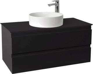 Тумба под раковину Jacob Delafon Madeleine EB2084-J53 100 см со столешницей и светодиодной подсветкой чёрный матовый лак